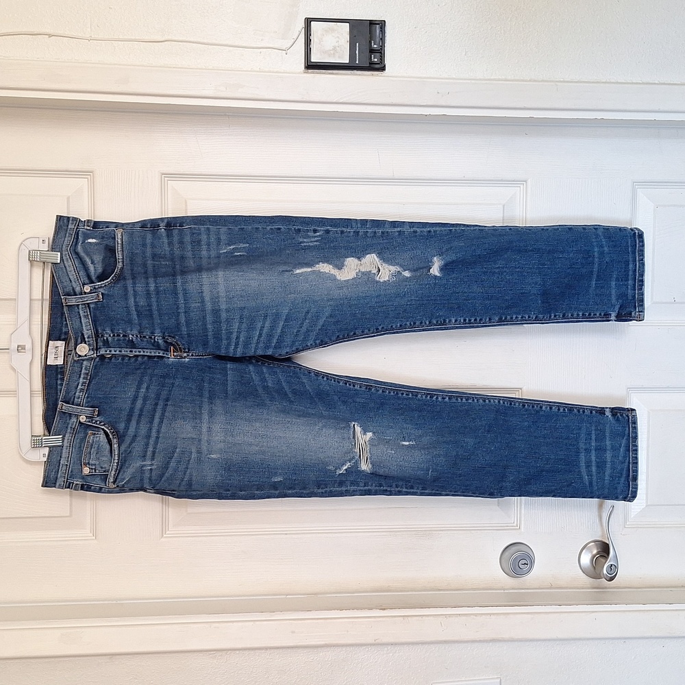 Hudson Riley Crop Relaxed Straight Jeans Women Size 30 Blu Button Fly distressed